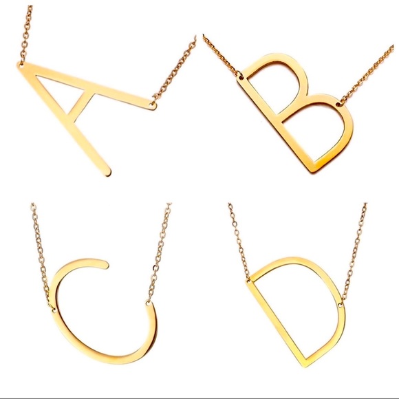 🍒3/$30 New Gold Block Monogram Necklace - Picture 3 of 10